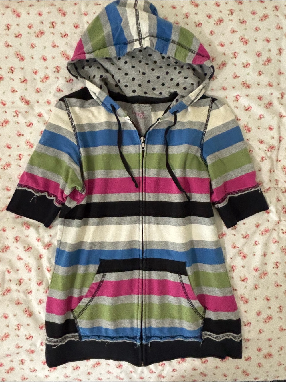 Striped Zip-Up Hoodie Jacket in Blue, Green & Pink